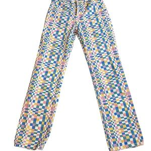 Zara Multicolor Checkerboard Jeans. Size 4
